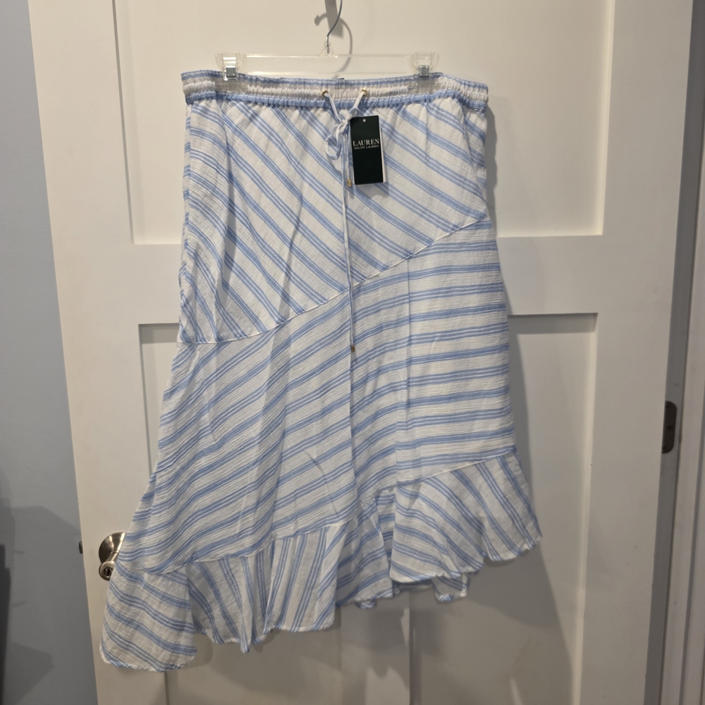 NWT Lauren Ralph Lauren Crinkled Cotton Peasant Asymmetrical Skirt 10 MSRP $115